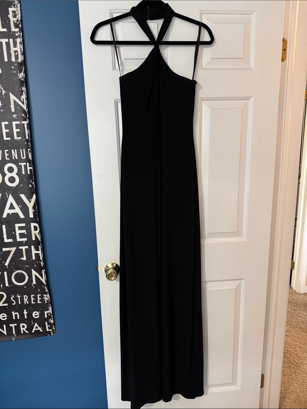 David Meister Black Halter Maxi Evening Gown